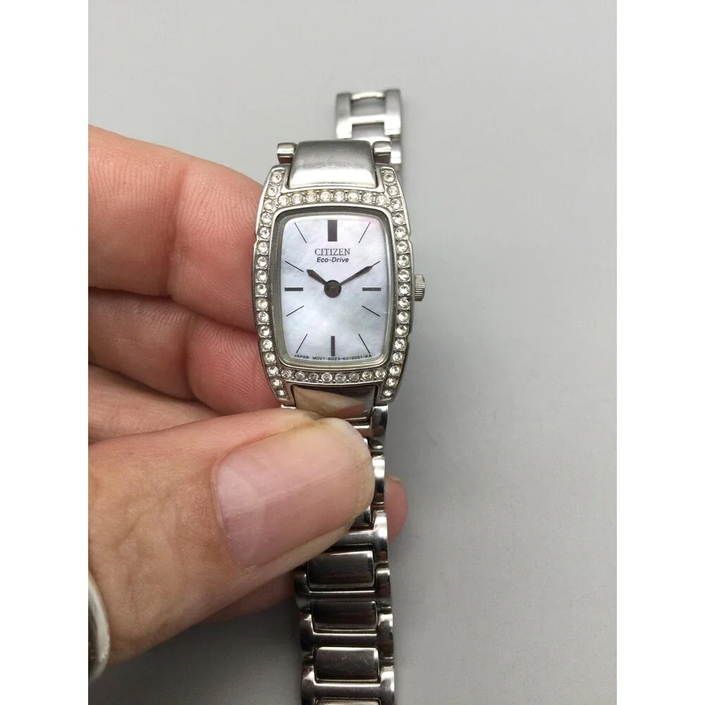 Citizen Eco-Drive Womens Watch 18mm White Dial Stainless Band Crystal Bezel 7.5